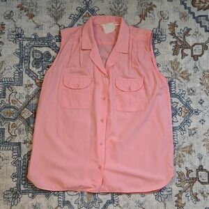 Vintage Pink Sleeveless Button-Up Women's Top